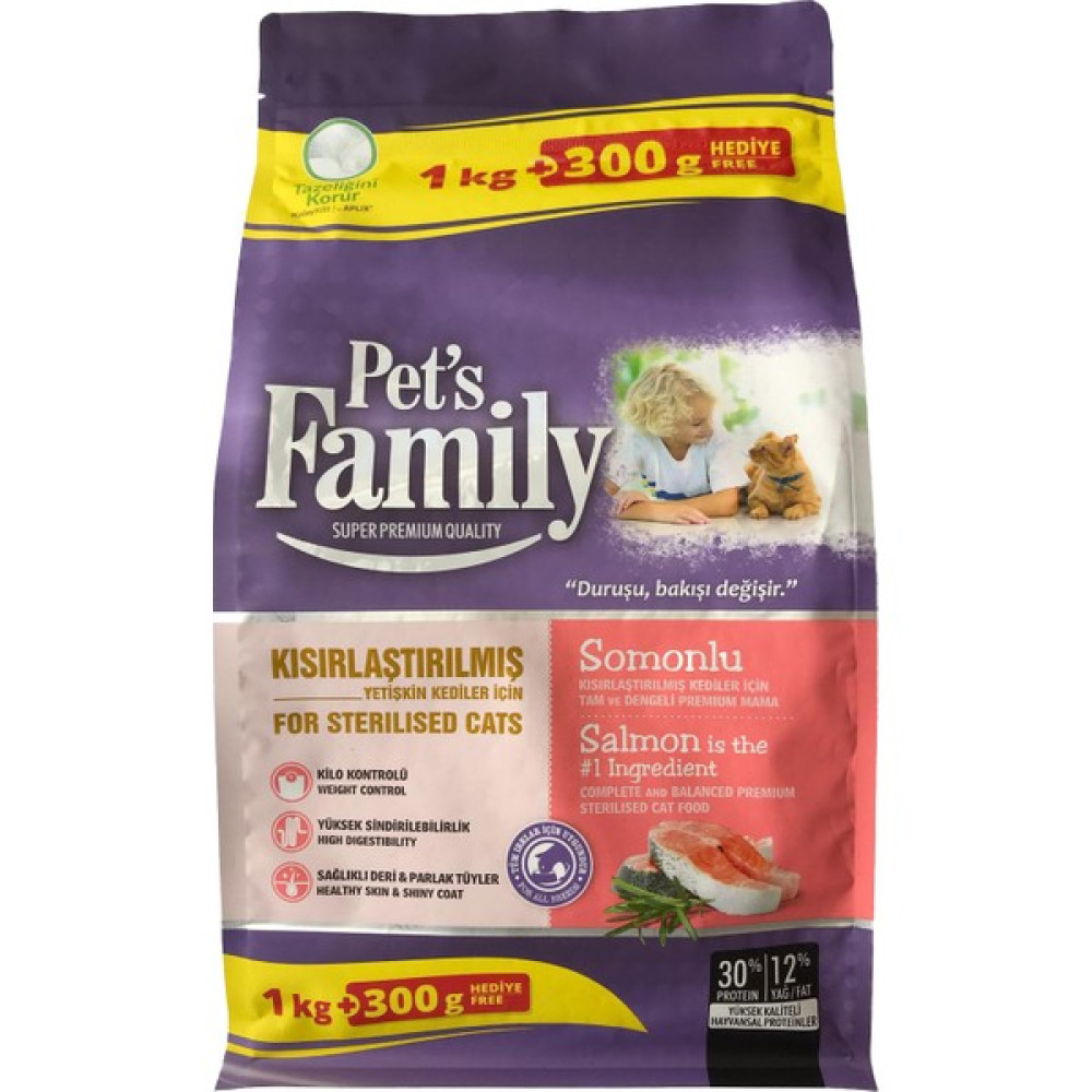 Pets Family Premium Somonlu Kısırlaştırılmış Yetişkin Kedi Maması 1.300 G Evcil Hayvan Ürünleri Fiyatı