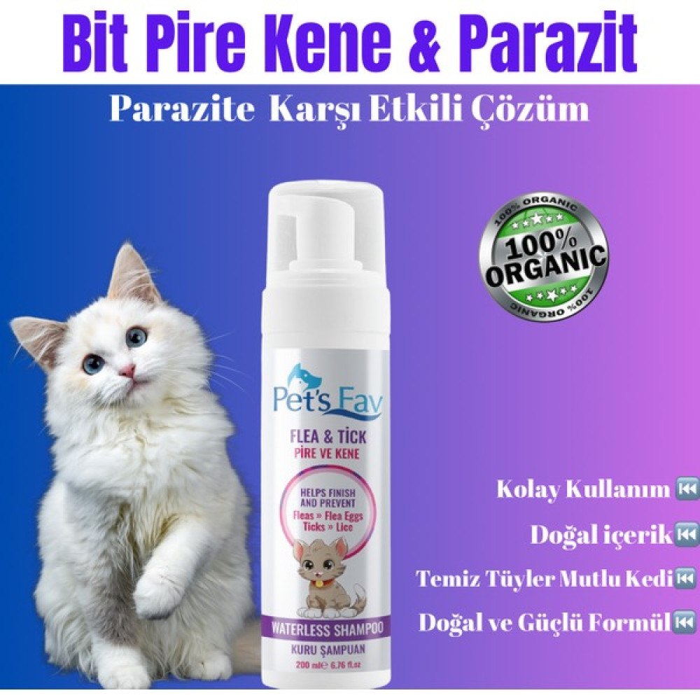Pets Fav Kedi Bit Pire Kene ve Parazit Önleyici Kuru Köpük Şampuanı Evcil Hayvan Ürünleri Fiyatı
