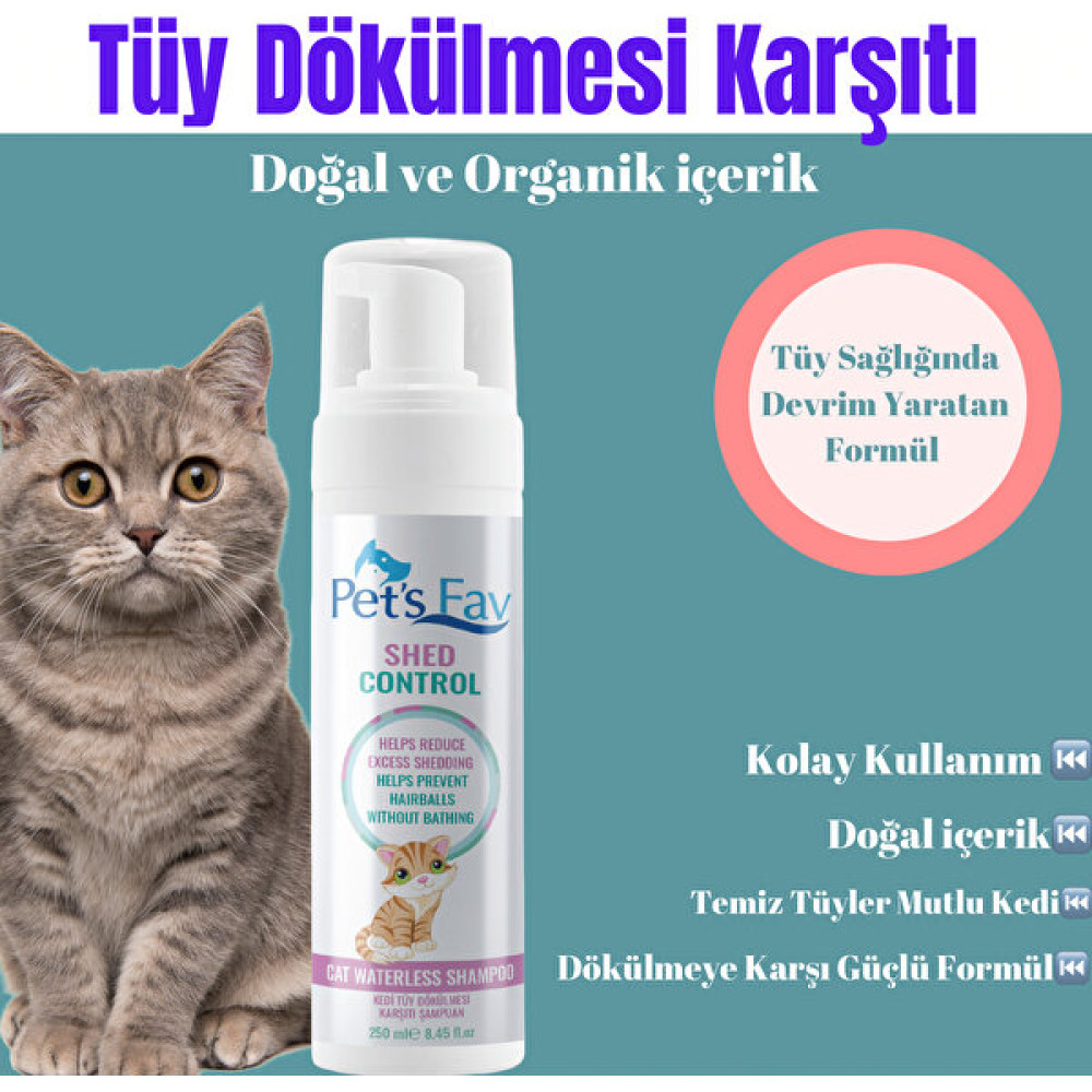 Pets Fav Kedi Tüy Dökülmesi Karşıtı Doğal ve Organik Kuru Köpük Şampuanı Evcil Hayvan Ürünleri Fiyatı