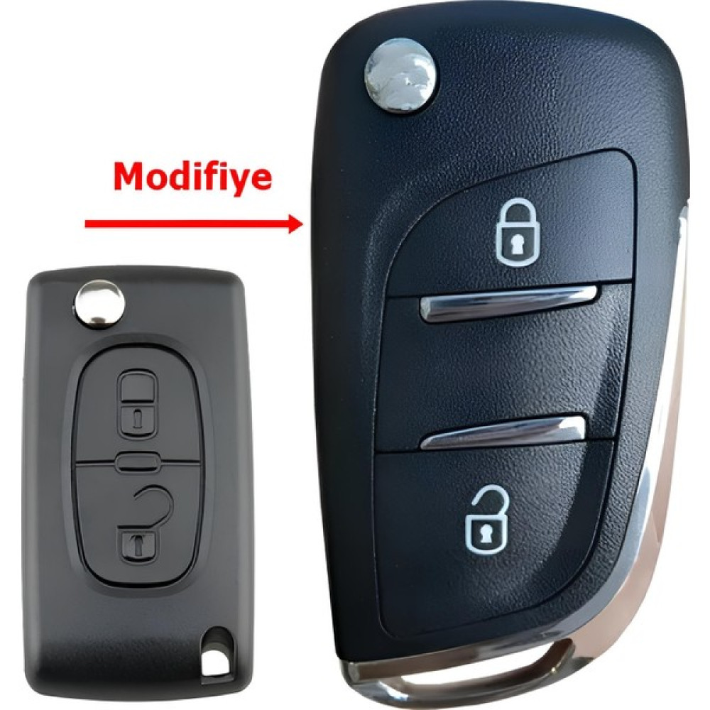 Peugeot Partner 207 307 407 508 Pil Yataksız 2 Tuşlu Logolu Çevirici Modifiye Dönüşüm Anahtar Kumanda Kabı Anahtarlık Fiyatı