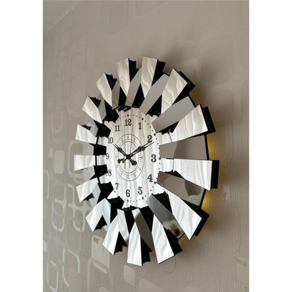 Pey Aksesuar 50 x 50 Işıklı (Led) 3 Boyutlu Piyano Lüxs Model Aynalı Duvar Saati (Pleksi Ayna Kırılmaz) Gümüş I - Ahşap - 1 cm Dekoratif Saat Fiyatı