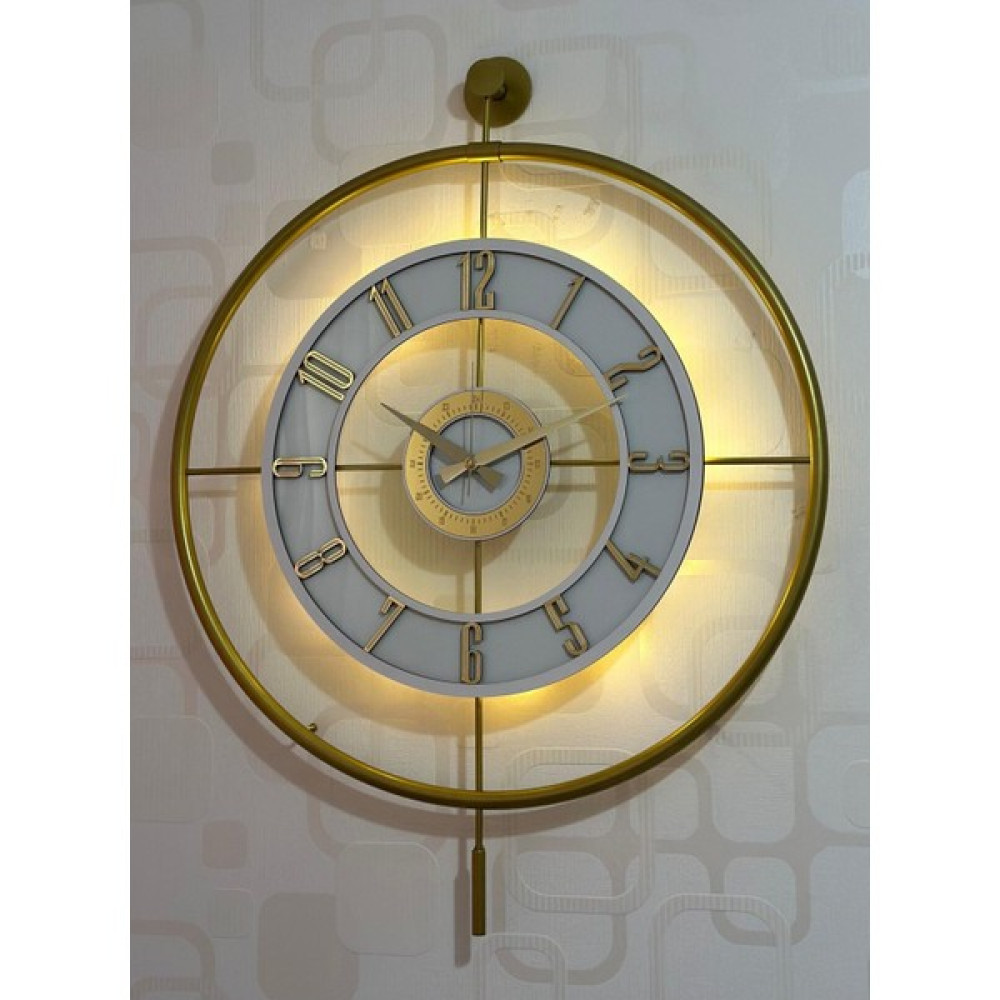 Pey Aksesuar Yuvarlak Metal Camlı Duvar Saati 60X80 cm Büyük Boy Işıklı Gerçek Cam Duvar Saati Modern Tasarım - Ahşap - 1 cm Dekoratif Saat Fiyatı