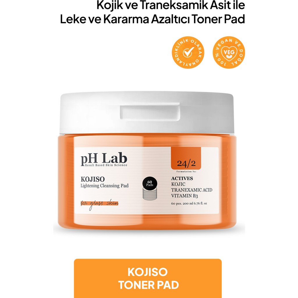 pH Lab Kojiso Kojik ve Traneksamik Asit Toner Pedi 60 Adet Tüm Cilt Tipleri için Arındırıcı Etki Tonerler Fiyatı