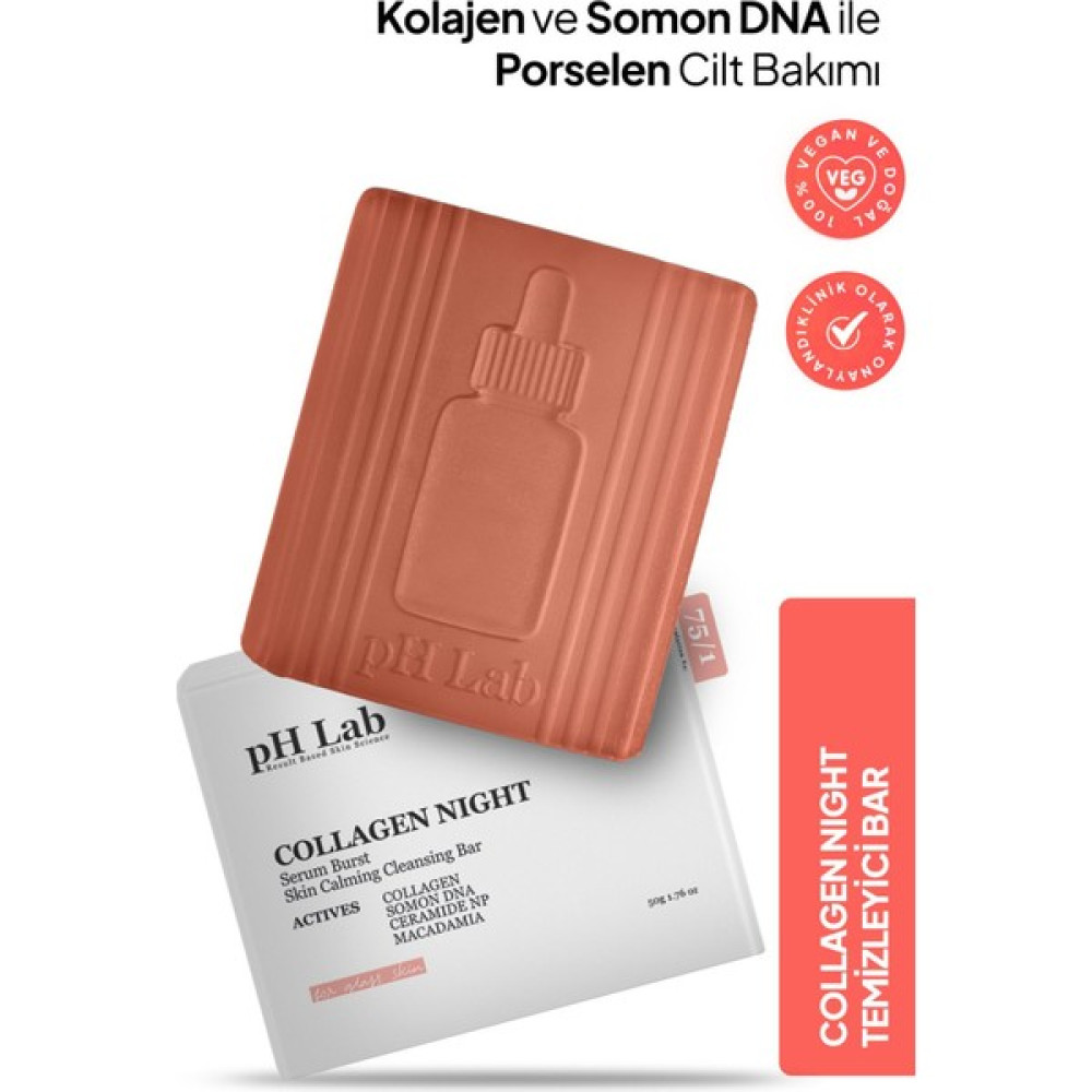 Ph Lab Phlab Collagen Night Kolajen ve Somon Dna'lı Gece Yüz Bakım Barı, Kolajen Sabunu, Porselen Cam Cilt Cilt Temizleme ve Peeling Fiyatı