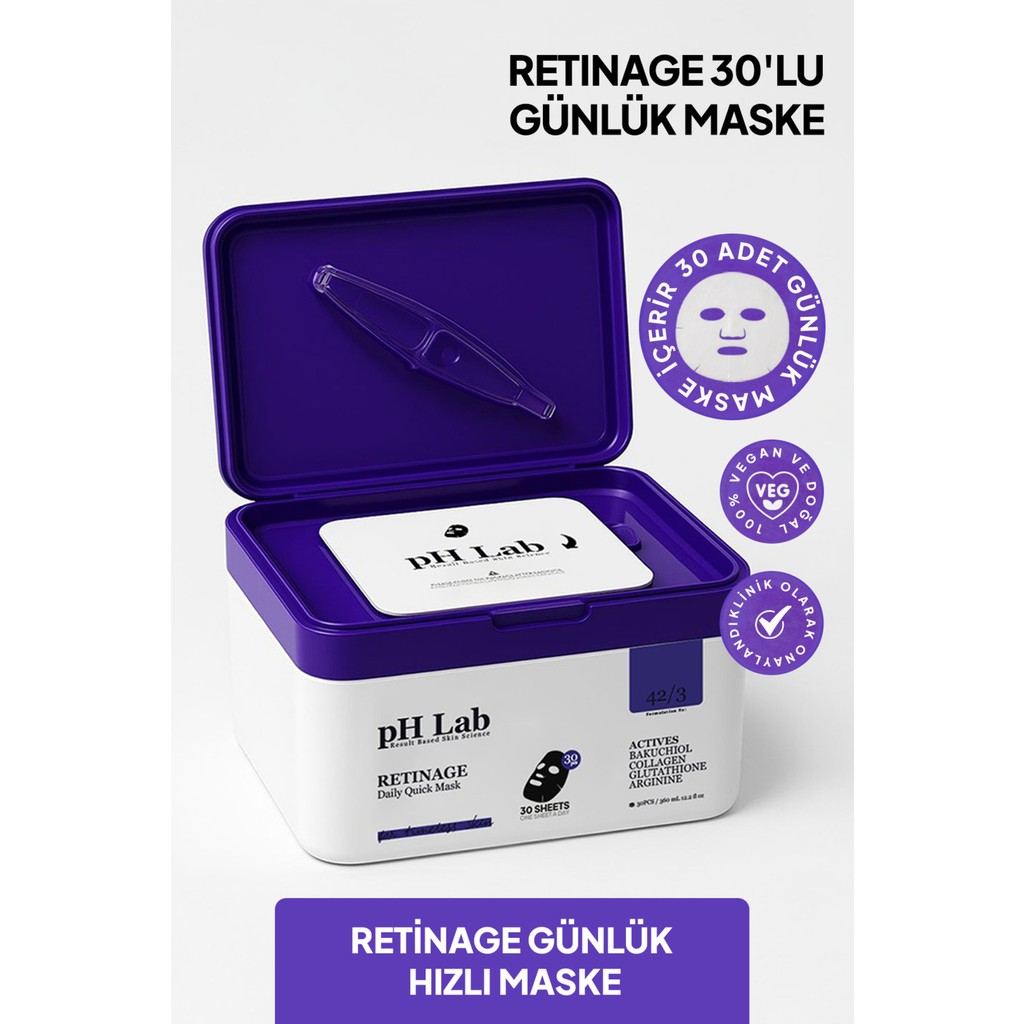 Ph Lab PhLab Retinage Kolajenli Günlük Kağıt Yüz Maskesi 30'lu Set 350 ml – Kırışıklık Karşıtı, Alkol İçermeyen, Vegan Formül Maskeler Fiyatı