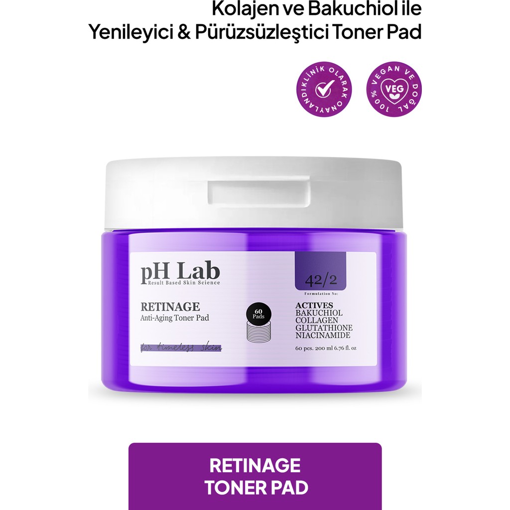 pH Lab Retinage Toner Pedi 60 Adet Tüm Cilt Tipleri İçin Kolajen ve Bakuchiol ile Yenileyici Tonerler Fiyatı