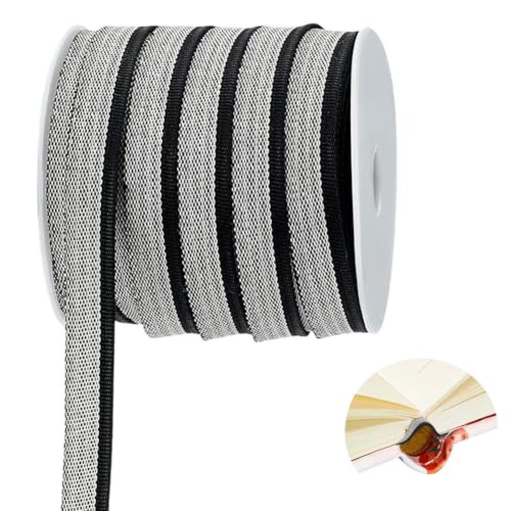 PH PandaHall 25 Yards Book Binding Headbands Bookbinding Endbands Bookbinding Tape Cloth Black Book Headband Book Repair Tape for Book Decor Repair Bookbinding Supplies 1/2 Inch Wide