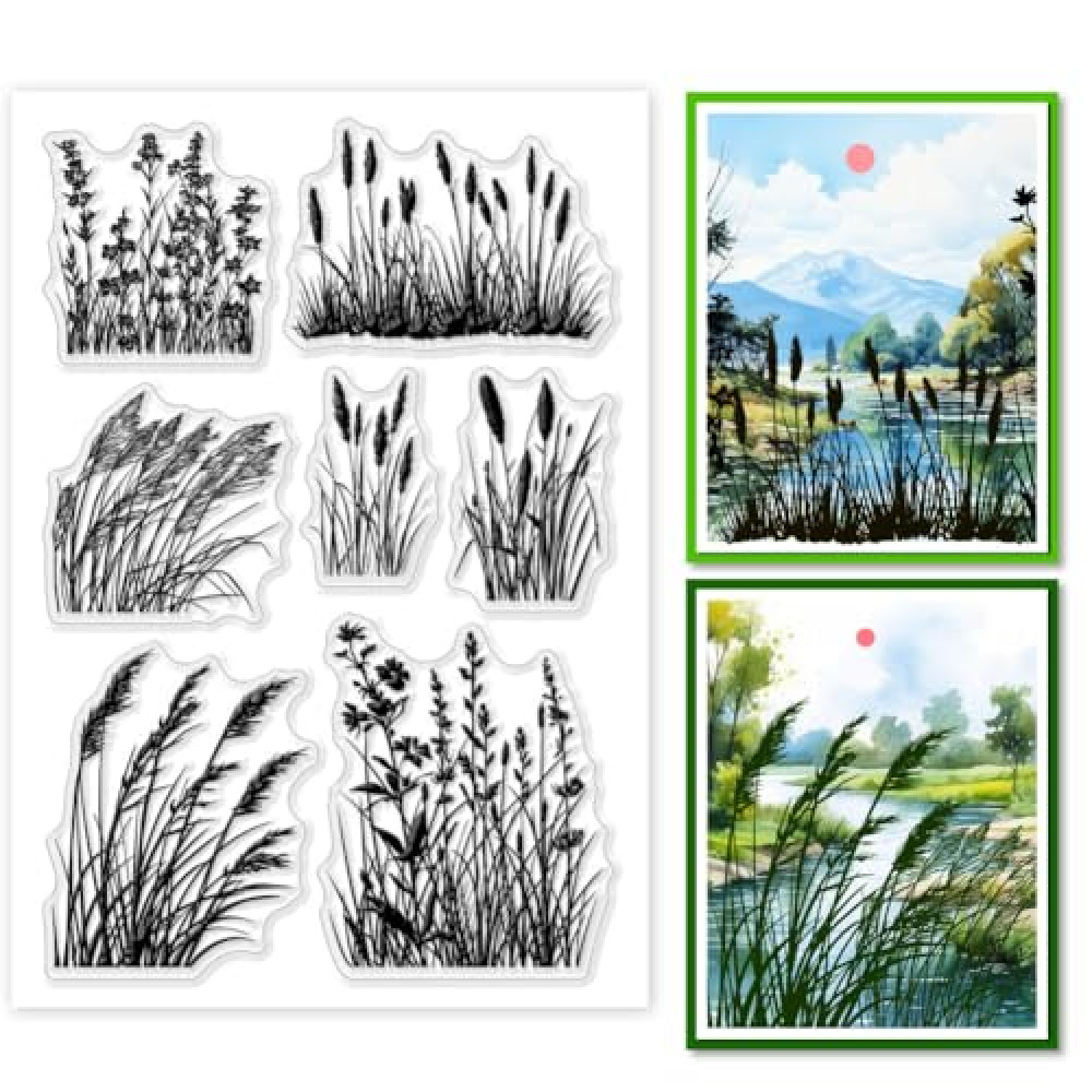 PH PandaHall Grass Weed Clear Stamps for Card Making, Clear Silicone Stamp Reed Transparent Craft Seal Stamp Plants Rubber Stamp for Photo Scrapbooking Painting Crafting Album Journal Decor