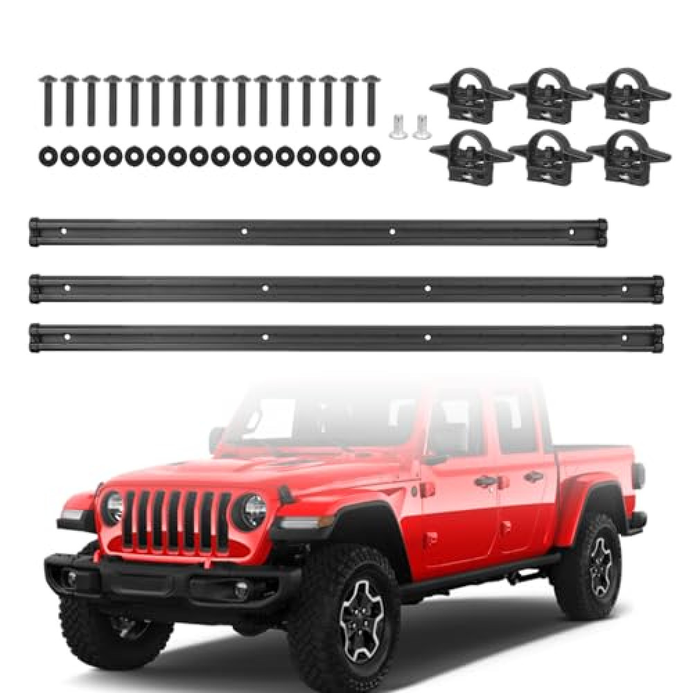 Phamyor Trail Rail System with Tie Down Bed Cleat Compatible with 2020-2024 Jeep Gladiator JT, Replace OE 82215956, Cargo Bed Side Trail Rail System, Black
