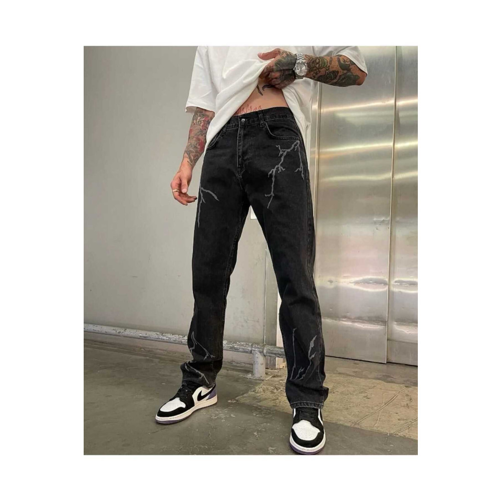 phantom jns by sekman Phantom Jeans Baggy Fit Şimşek/yıldırım Desenli Koyu Gri Kot Pantolon Denim Salaş By Macera Jeans 33 Beden Kadın Pantolon Fiyatı