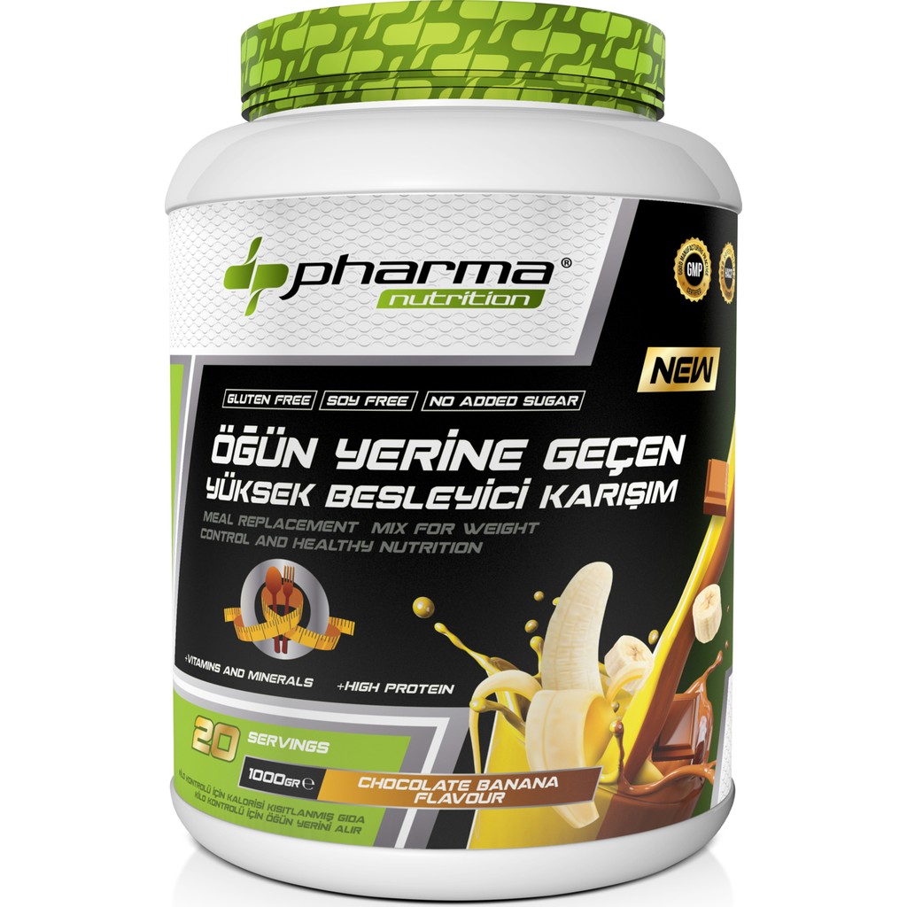 Pharma Nutrition Proteinli Öğün Tozu Öğün Yerine Geçen Besleyici Shake Çikolata Muz Aromalı 20 Servis 1000 gr - Çikolata - Muz Diğer Fiyatı