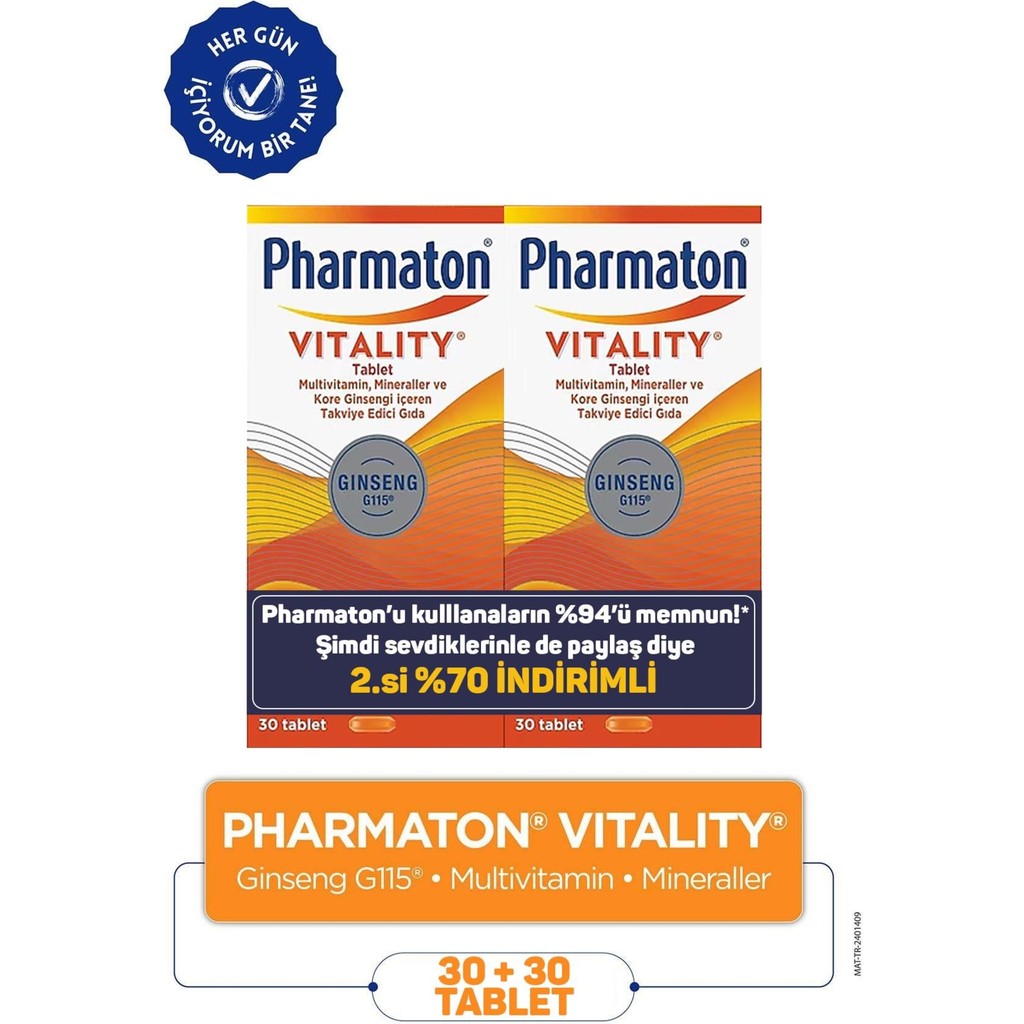 Pharmaton Vitality 30 Tablet Kapsül İçeren Avantajlı 2'li Paket - Multivitamin ve Mineraller Diğer Fiyatı