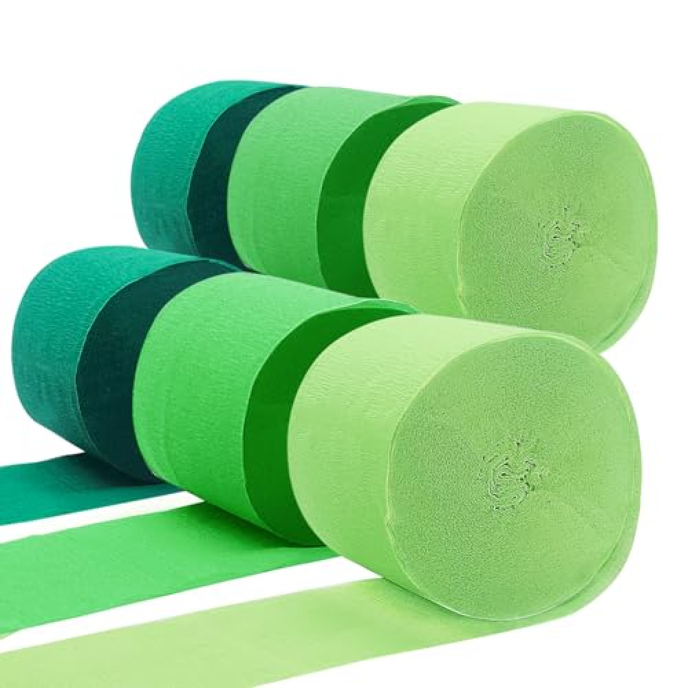PheiLa Green Crepe Paper Streamers 6 Rolls 492ft, Crepe Paper Birthday Decorations Green Party Supplies for DIY Gift Wrapping Wedding Holiday Party Decor, 1.77 Inch x 82 Ft/Roll
