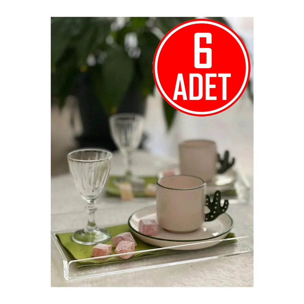 Phigo 6lı Şeffaf Pleksi Tepsi 14x22cm Servis Sunum Tepsisi Şık Yeni Kahve Çay Tepsisi 6 Adet Tepsiler / Fırın Kapları Fiyatı