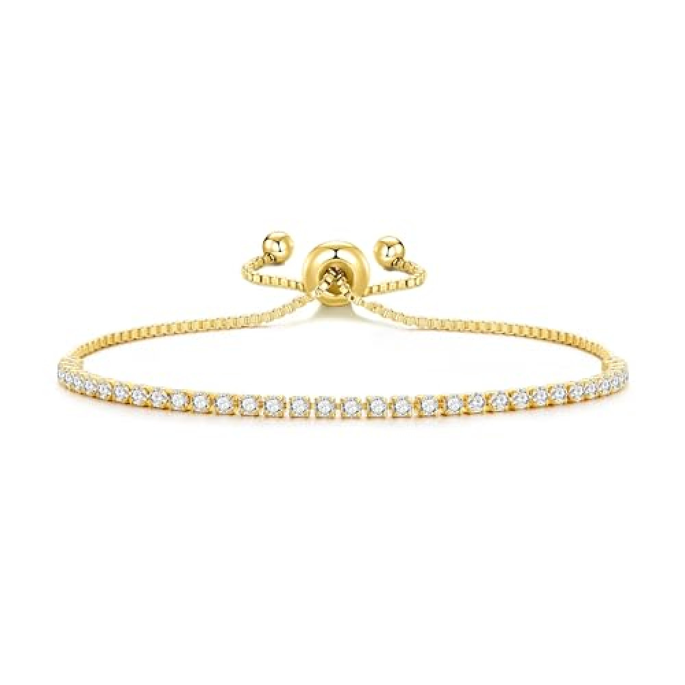 Philip Jones Gold Plated 2mm Adjustable Tennis Bracelet Created with Zircondia® Crystals