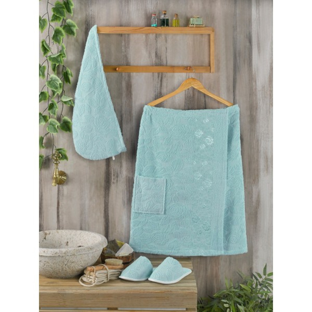 Philippus Asiya Kadın Sauna Set - Standart - Su Yeşili Bornoz Fiyatı