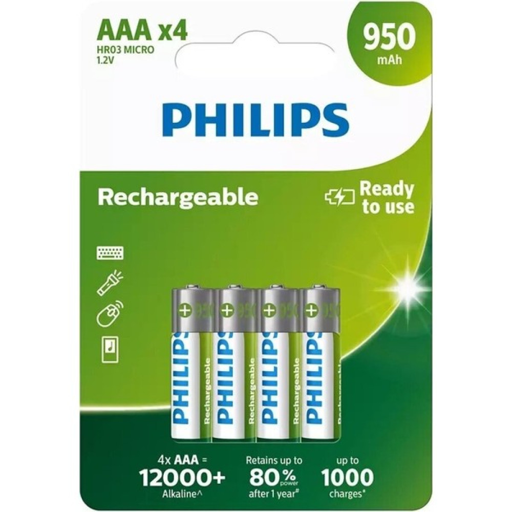 Philips 4lü Şarj Edilebilir AAA İnce Pil 950mah Normal & Şarj Edilebilir Piller Fiyatı