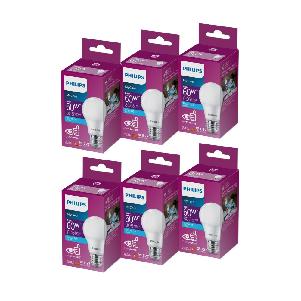 Philips LED 8-60W AMPUL 6500K BEYAZ IŞIK 6LI Klasik Ampul Fiyatı