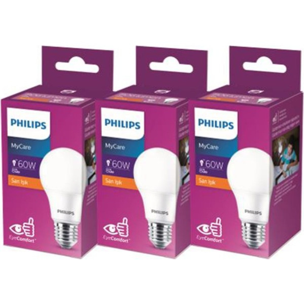 Philips Ledbulb 8-60W 806LM E27 New Gen 3’lü Ampul – 2700K - Sarı Işık - 1 - 10 W Led Aydınlatmalar Fiyatı