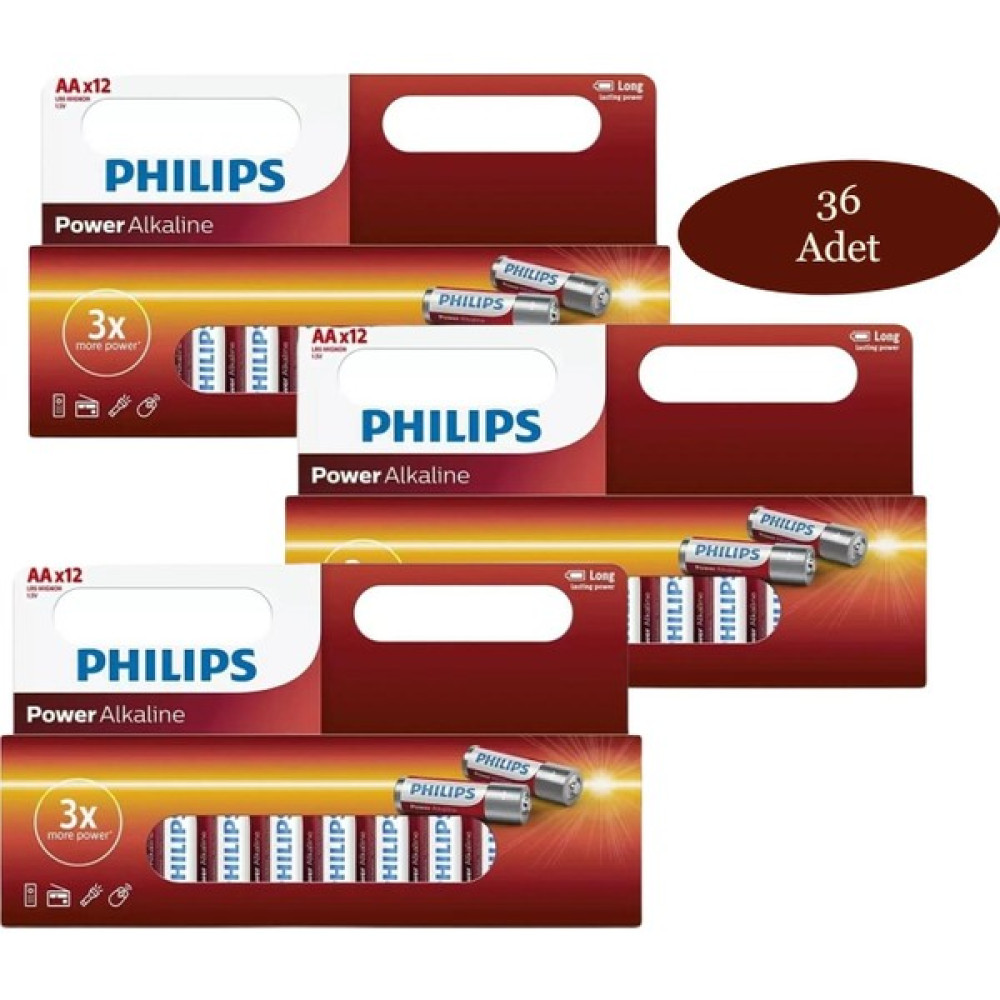 Philips Power Alkalin Aa Kalem Pil 12'li Blister 3 Lü Set (36 Adet) Normal & Şarj Edilebilir Piller Fiyatı