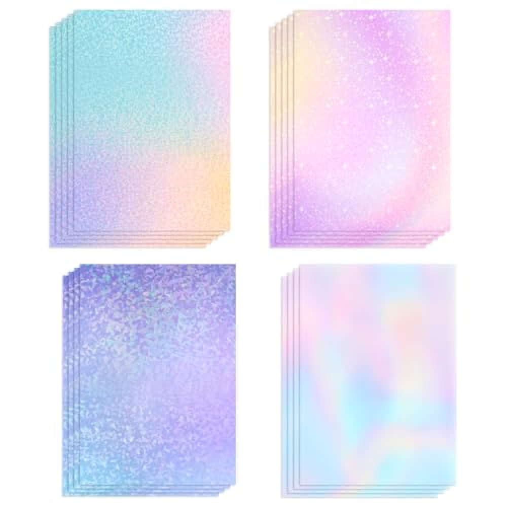 Phinus 18 Sheets Holographic Sticker Paper, Self Adhesive A4 Holographic Laminate Sheets, Transparent Waterproof Holographic Paper with 4 Styles (Gem, Dot, Rainbow, Star Patterns)