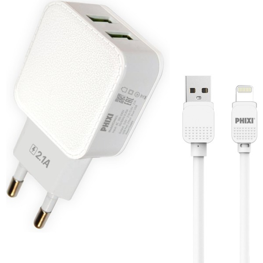 Phixi Basic PCH401L Çift Çıkışlı 2.1A Lightning USB Şarj Cihazı - Beyaz Cep Telefonu Şarj Cihazı Fiyatı