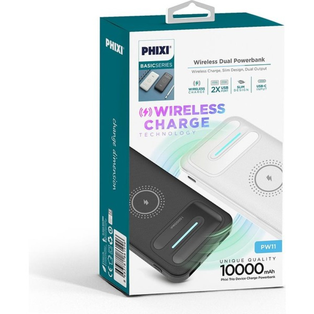 Phixi Basic PW11 10.000MAH Wireless Şarj Çift Çıkışlı LED Göstergeli Powerbank - Beyaz Taşınabilir Şarj Cihazı - Powerbank Fiyatı
