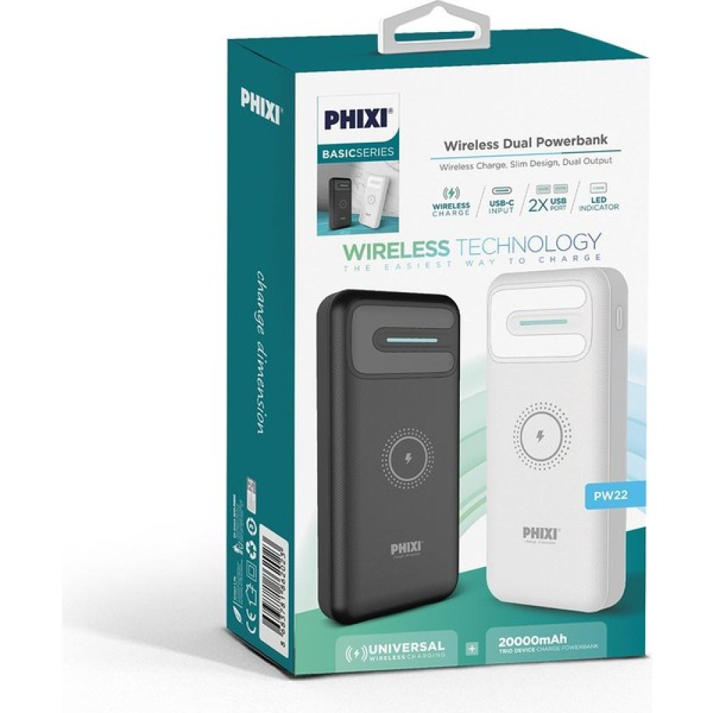 Phixi Basic PW22 20.000MAH Wireless Şarj Çift Çıkışlı LED Göstergeli Powerbank - Beyaz Taşınabilir Şarj Cihazı - Powerbank Fiyatı