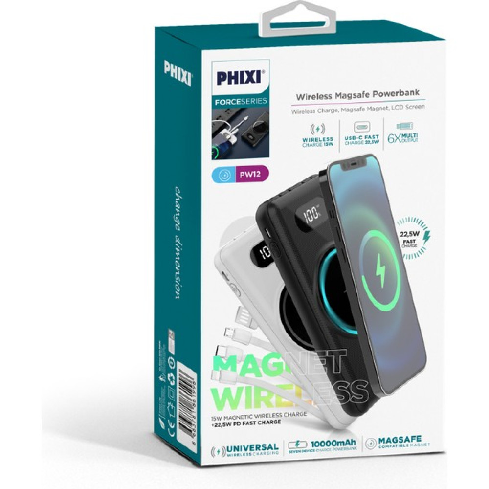Phixi Force PW12 10.000MAH Wireless 4 Çıkışlı Powerbank - Siyah Taşınabilir Şarj Cihazı - Powerbank Fiyatı