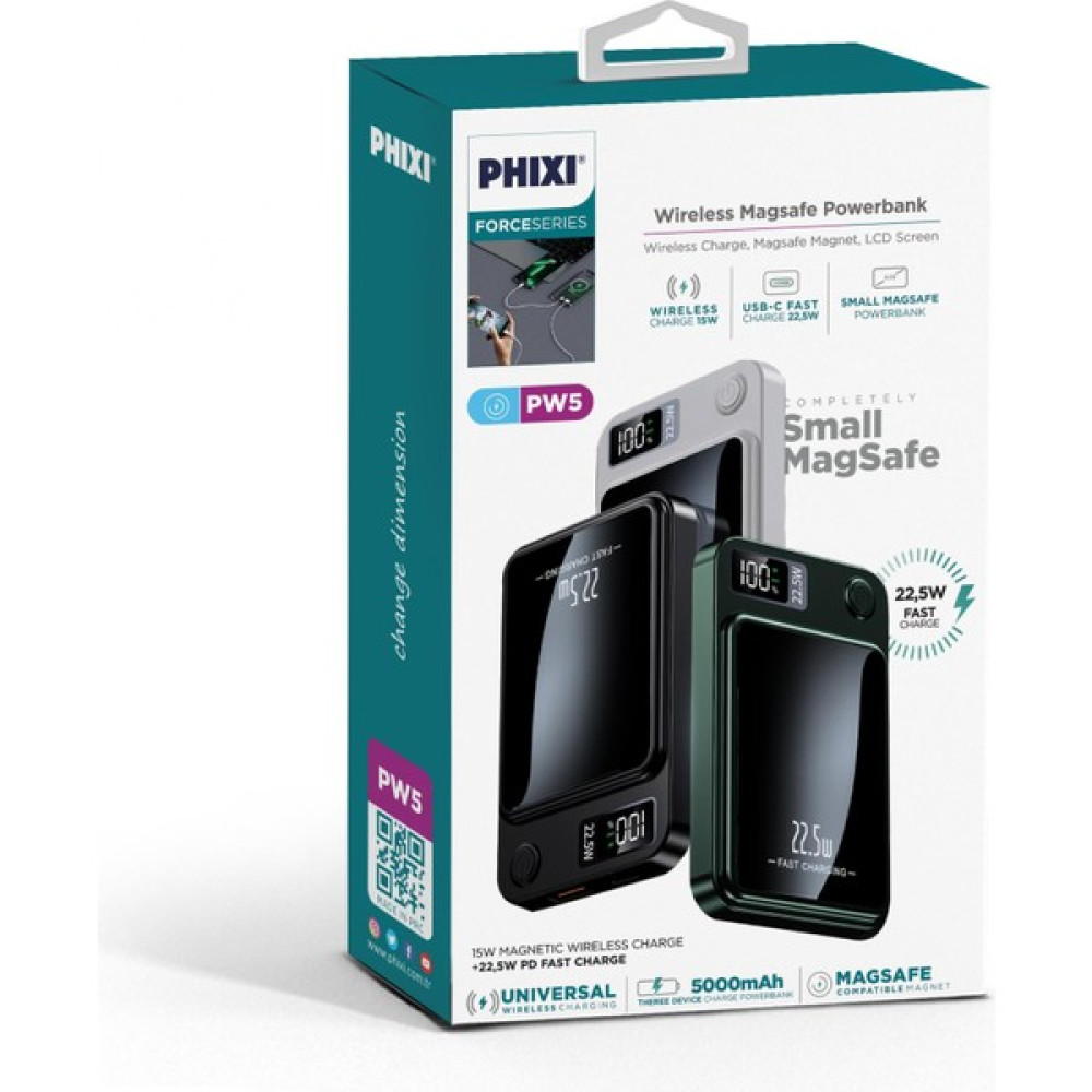 Phixi Force Pw5 5.000MAH Wireless Magsafe 2 Çıkışlı Powerbank - Yeşil Taşınabilir Şarj Cihazı - Powerbank Fiyatı
