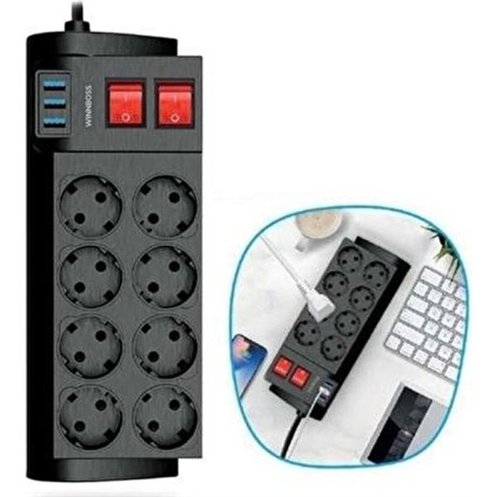 Phoenix Clothing Isıya Dayanıklı Termal Akım Korumalı 2 Metre 16A 4000W 8'li Priz ve 3 USB Li Uzatma Kablosu Prizler Fiyatı