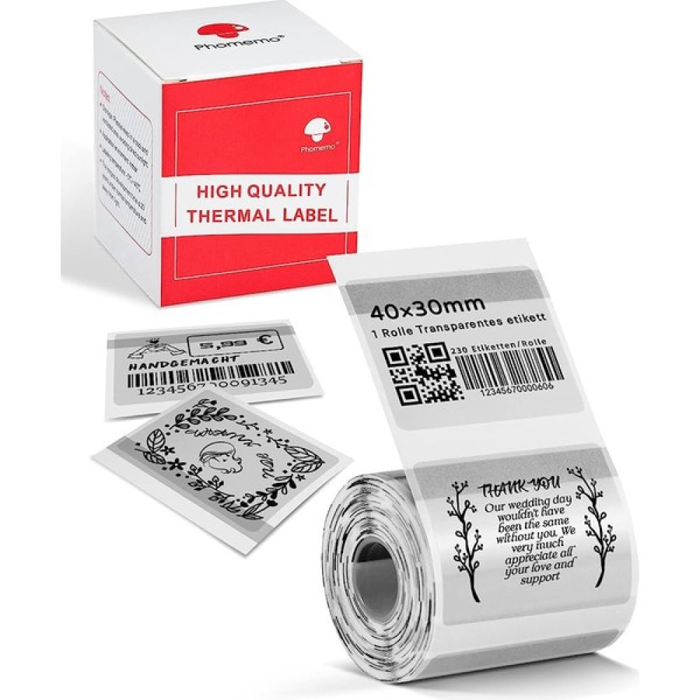 Phomemo 40X30MM/230ADET Etiket - M110/M221/M220/M120/M200/M110S Uyumlu Çok Amaçlı - Şeffaf Etiket Makinesi Fiyatı