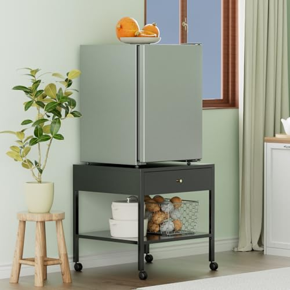 Phonando Mini Fridge Stand with Storage,Heavy Duty Mobile Mini Fridge Shelf with 4 Lockable Wheels,220lbs Mini Fridge Table for Dorm,Small Refrigerator Stand Storage Cart