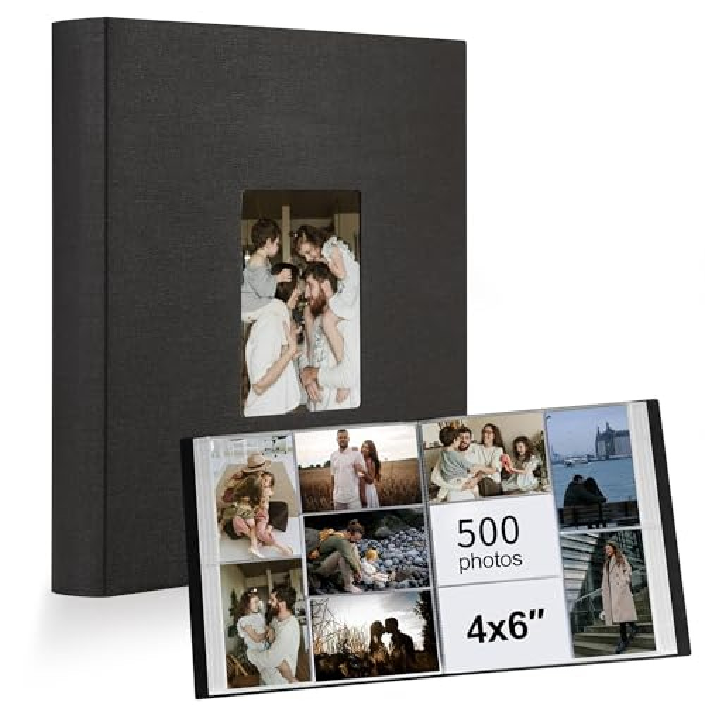 Photo Album 4x6 500 Pockets 1pc, Large Capacity Photo Book Album with Front Window, Picture Album for Family Wedding Anniversary Baby Travel, Black