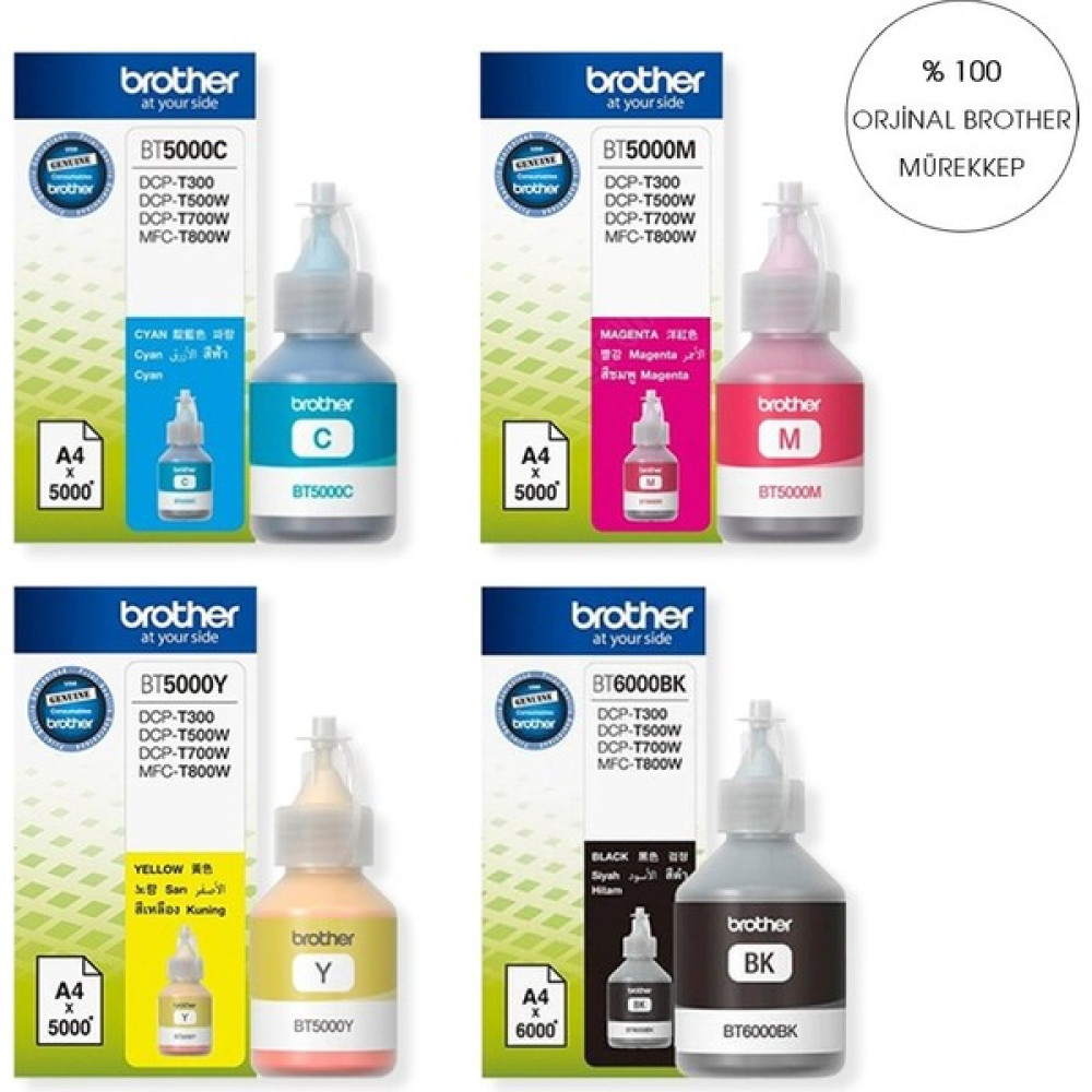 Photo Ink 4 Adet (1 Takım) Orijinal Brother Mürekkep BT5000 T220/T420W/T520W/T720W/T820W/T920W - Siyah Kartuşlar Fiyatı