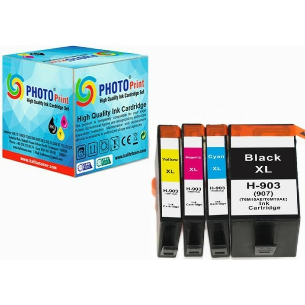 Photo Print Hp Officejet Pro 6950 / 6960 / 6970 / 6975 903XL 4 Renk Yüksek Kapasiteli Muadil Kartuş Seti 825 Sayfa - Siyah Kartuşlar Fiyatı