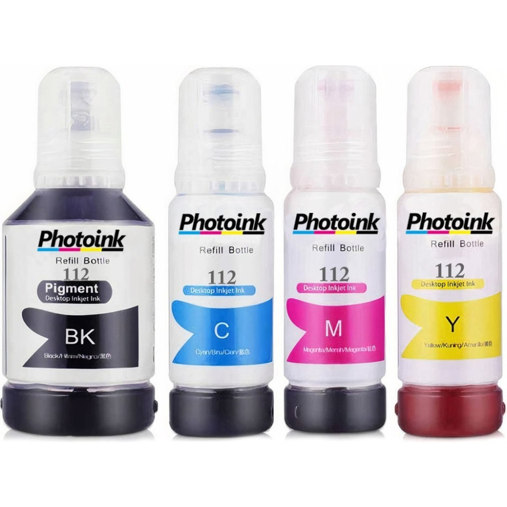 Photoink Epson 112 Ecotank L15150 Uyumlu Photoınk 4 Renk Mürekkep Seti - Siyah Muadil Kartuş Fiyatı