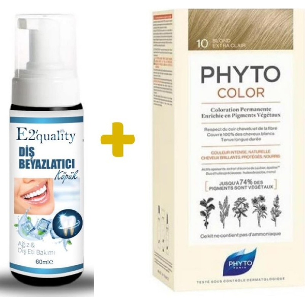 Phyto E2'Quality Diş Beyazlatıcı Köpük + Phyto Phytocolor Bitkisel Saç Boyası 10 - Çok Açık Sarı Yeni Formül - 1 Saç Boyası Fiyatı