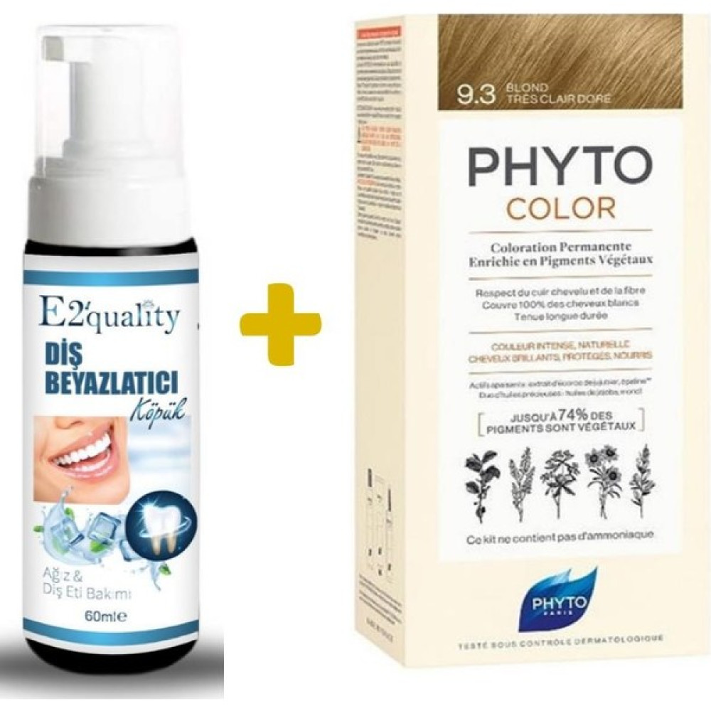 Phyto E2'Quality Diş Beyazlatıcı Köpük + Phyto Phytocolor Bitkisel Saç Boyası 9.3 - Açık Sarı Dore Yeni Formül - 1 Saç Boyası Fiyatı