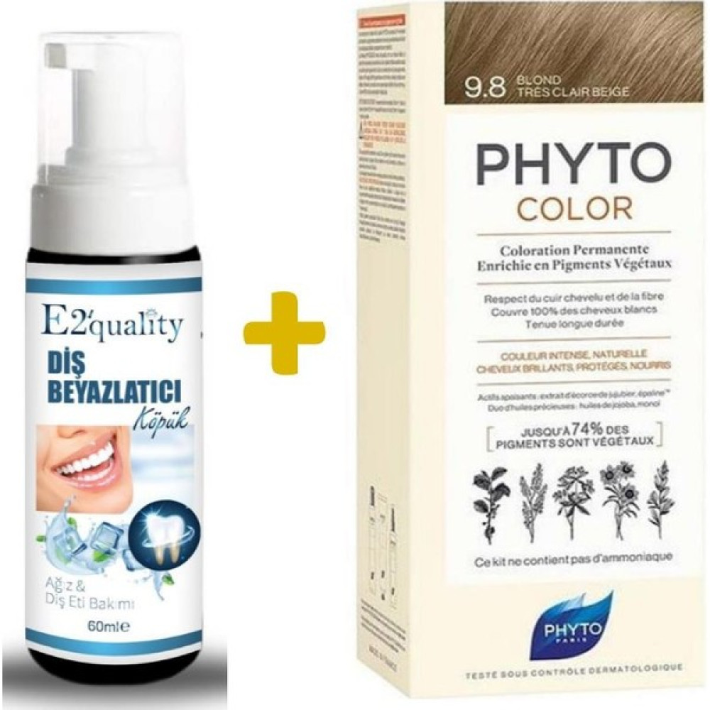 Phyto E2'Quality Diş Beyazlatıcı Köpük + Phyto Phytocolor Bitkisel Saç Boyası 9.8 - Açık Sarı Bej Yeni Formül - 1 Saç Boyası Fiyatı
