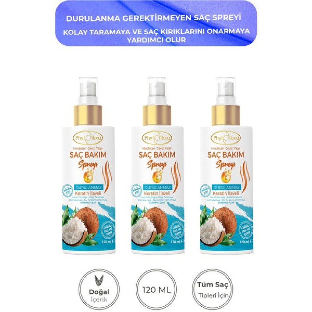 Phytoflora 3 Adet Yıpranmış Kuru Saçlar Için Kolay Tarama Spreyi & Kırık Uç Onarıcı Saç Bakım Spreyi 120 ml Saç Şekillendirici Sprey Fiyatı