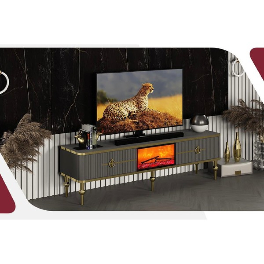 Pi Color Şömineli Tv Ünitesi Asel - Antrasit Tv Ünitesi / Sehpası Fiyatı
