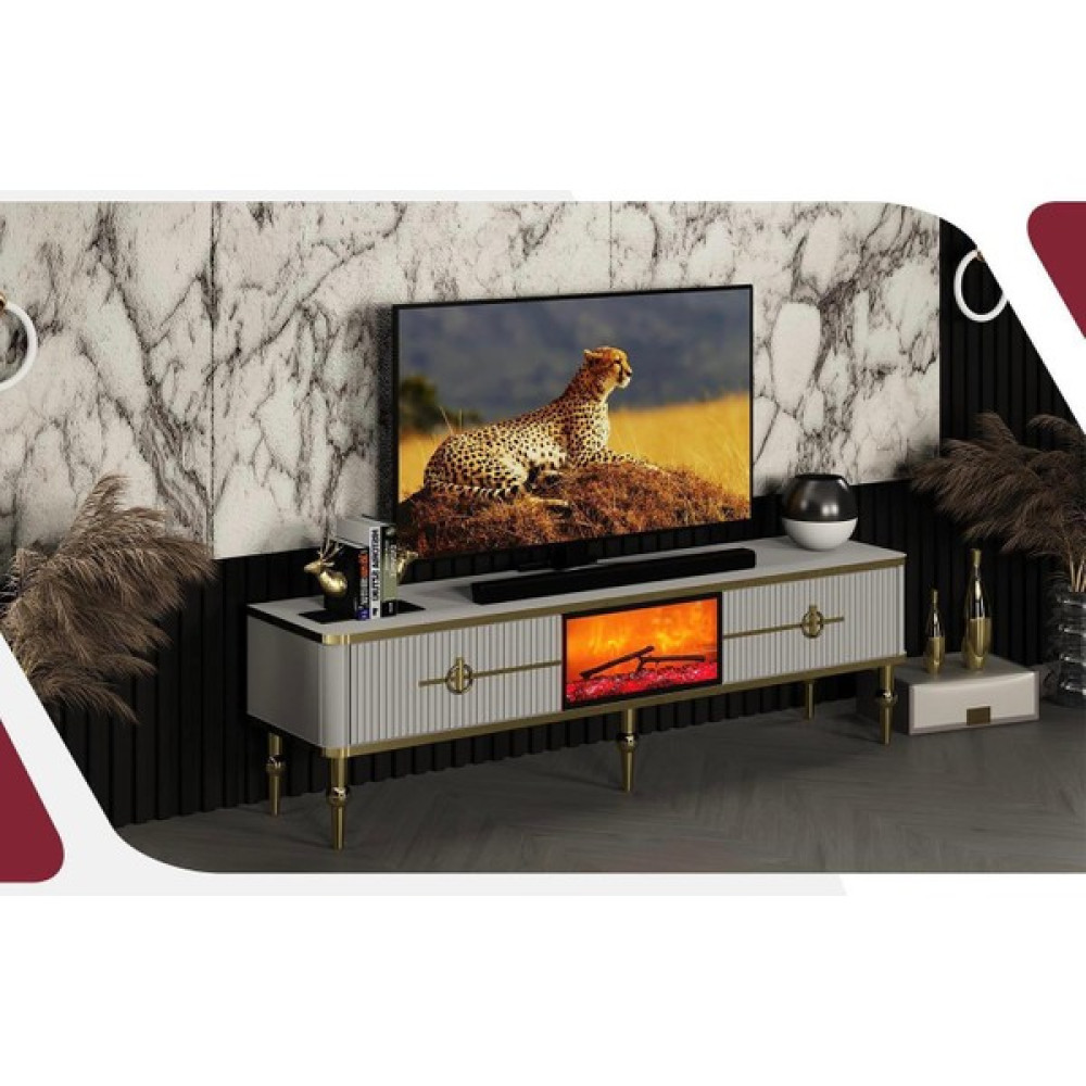 Pi Color Şömineli Tv Ünitesi Asel - Beyaz Tv Ünitesi / Sehpası Fiyatı