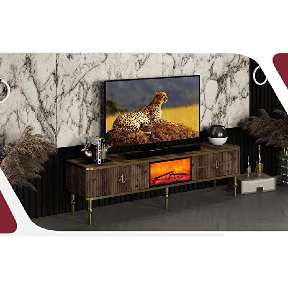 Pi Color Şömineli Tv Ünitesi Asel - Ceviz Tv Ünitesi / Sehpası Fiyatı