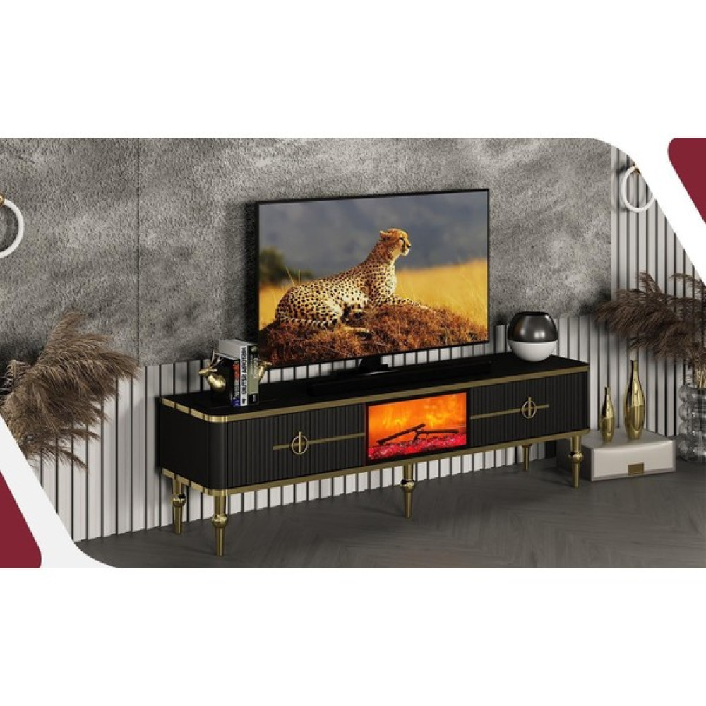 Pi Color Şömineli Tv Ünitesi Asel - Siyah Tv Ünitesi / Sehpası Fiyatı