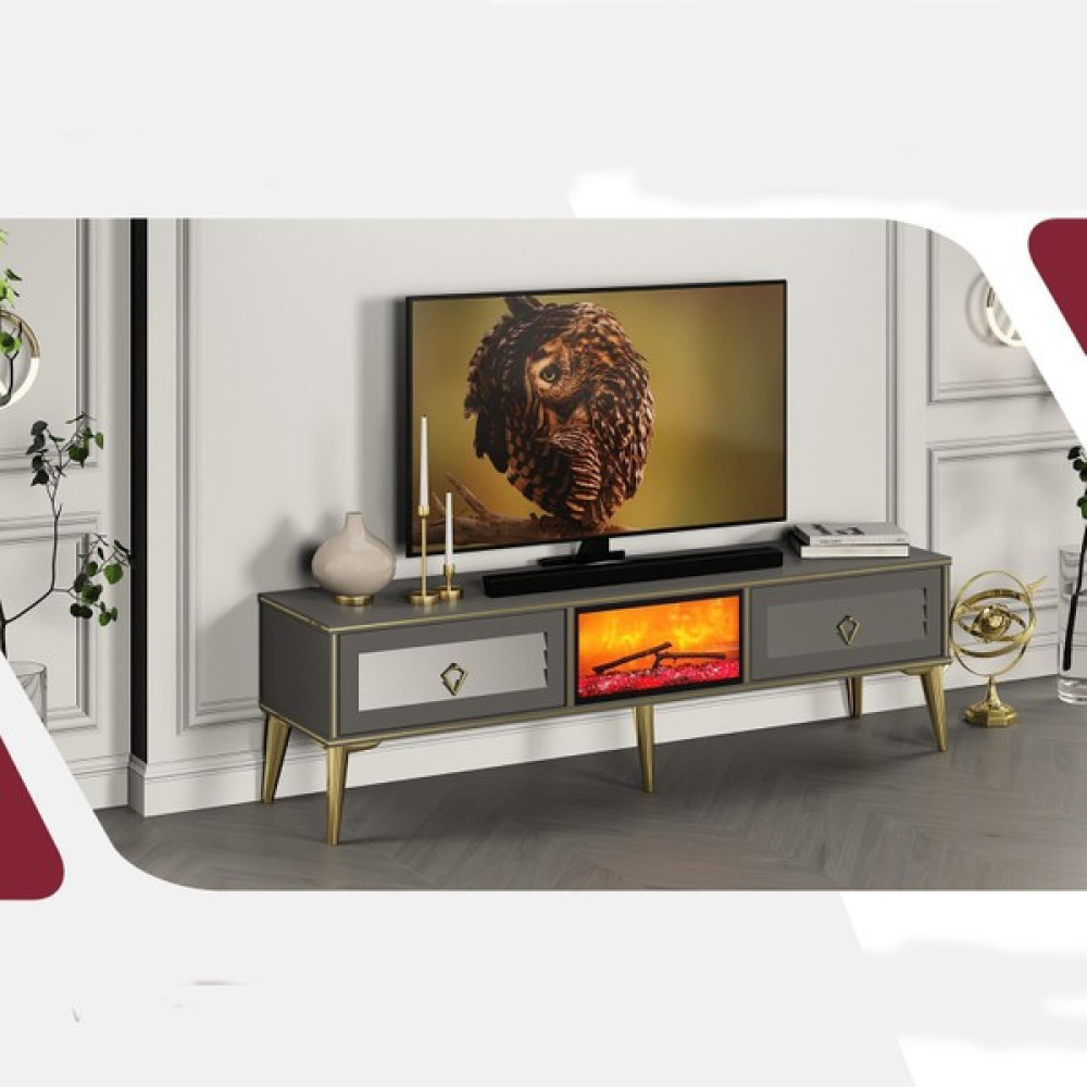 Pi Color Şömineli Tv Ünitesi Bella - Antrasit Tv Ünitesi / Sehpası Fiyatı
