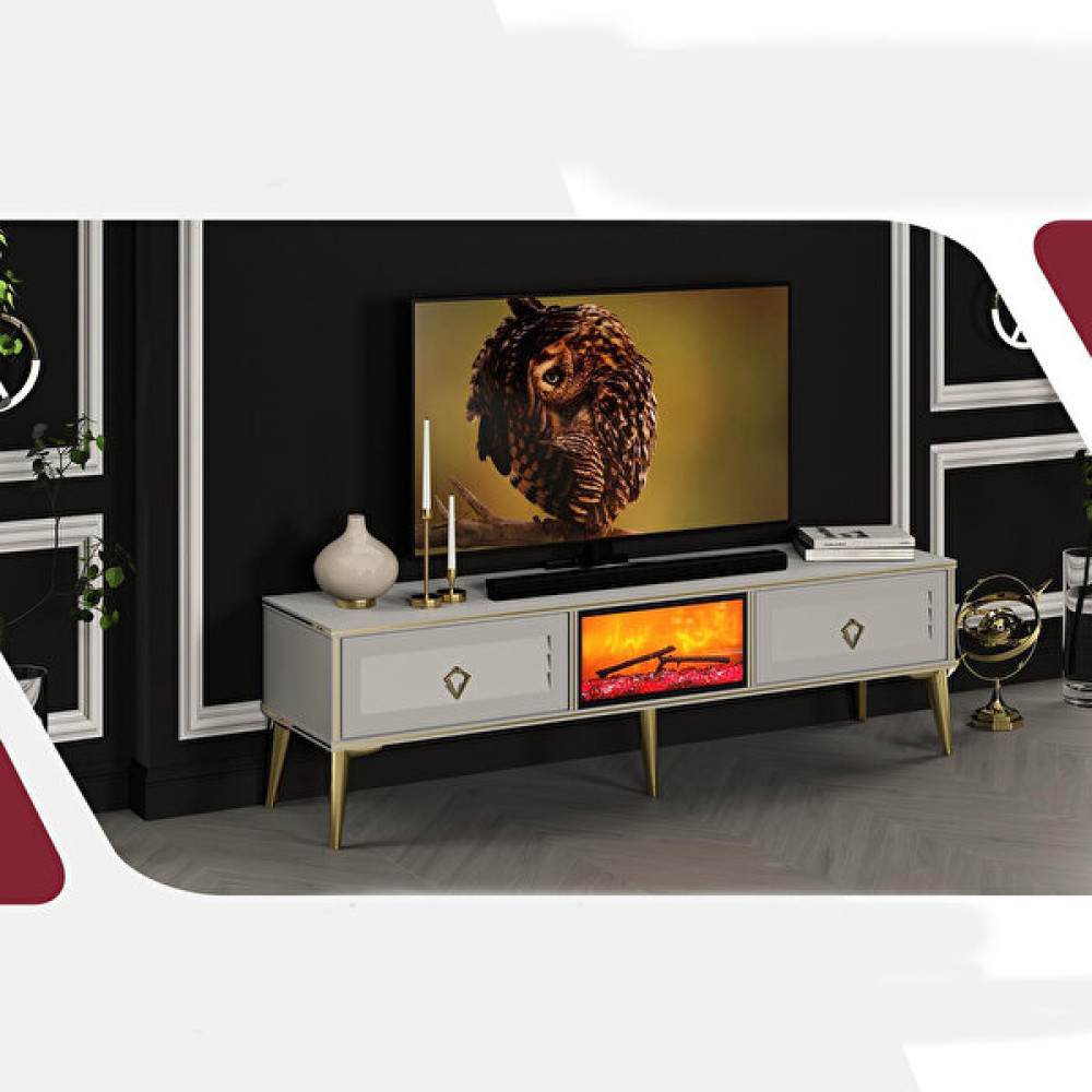 Pi Color Şömineli Tv Ünitesi Bella - Beyaz Tv Ünitesi / Sehpası Fiyatı