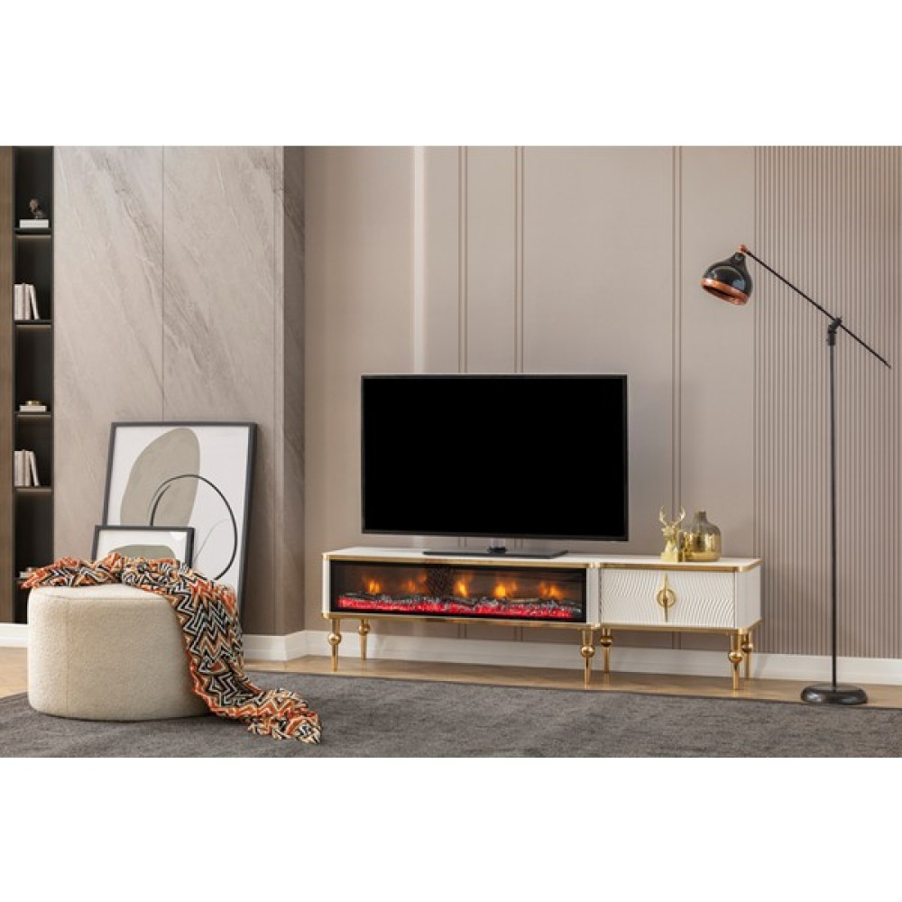Pi Color Şömineli Tv Ünitesi Derya - Beyaz Tv Ünitesi / Sehpası Fiyatı