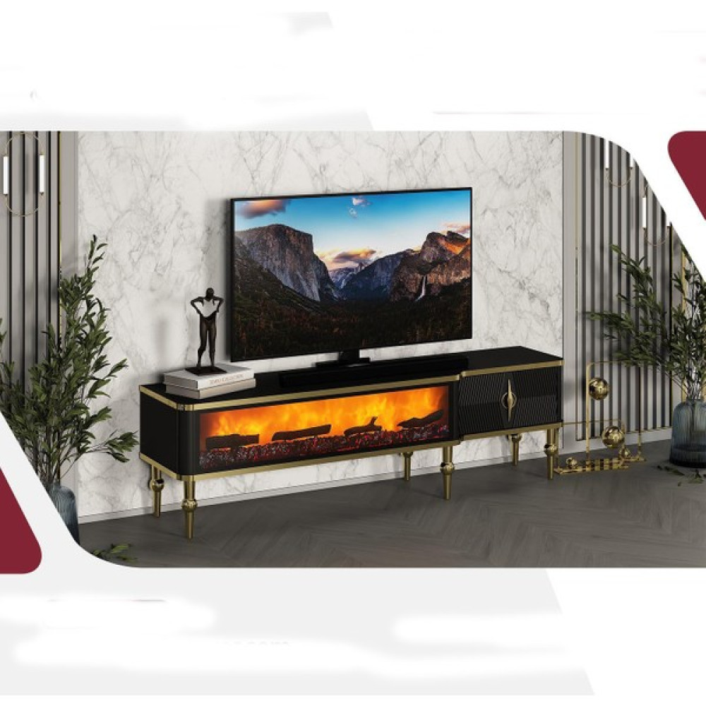 Pi Color Şömineli Tv Ünitesi Derya - Siyah Tv Ünitesi / Sehpası Fiyatı