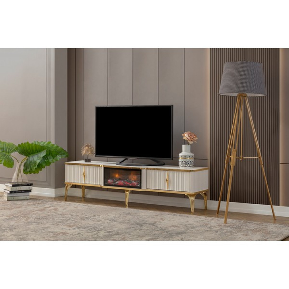 Pi Color Şömineli Tv Ünitesi Pera - Beyaz Tv Ünitesi / Sehpası Fiyatı